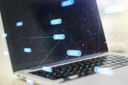 Abstract creative coding illustration on modern computer background, software development concept. Multiexposureの写真素材