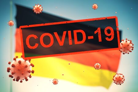 Concept of a quarantined country with a German flag, due to the coronavirus COVID-19の写真素材