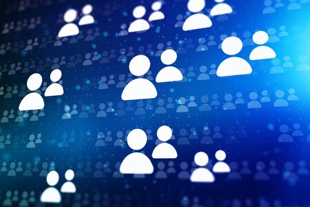 Social network concept illustration with people icons on blue background. 3D Renderingの写真素材