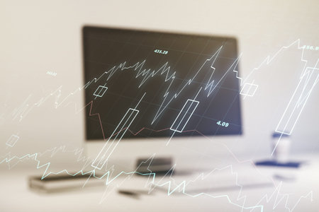 Abstract creative financial graph on modern laptop background, forex and investment concept....
