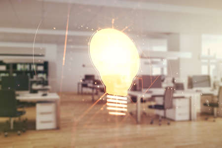 Virtual Idea concept with light bulb illustration on a modern furnished office background. Multiexposureの写真素材