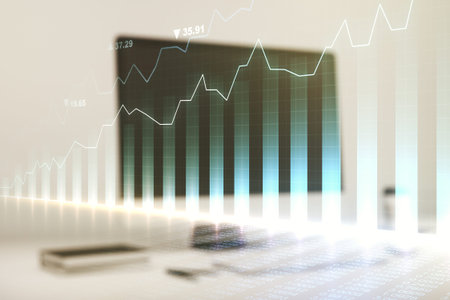Abstract creative financial graph on modern laptop background, forex and investment concept....