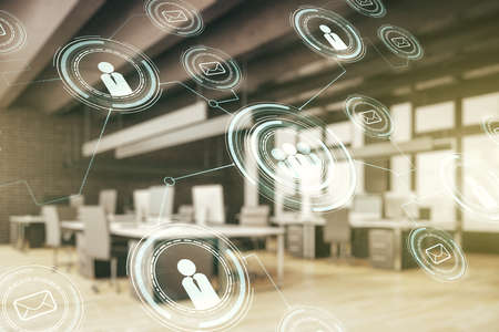 Abstract virtual social network concept on a modern furnished office background. Multiexposureの写真素材