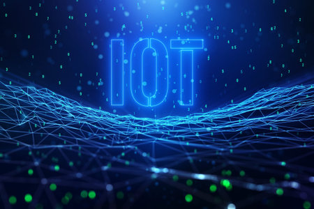 Creative IOT illustration on blue background, internet of things concept. 3D Rendering