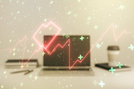 Creative abstract heart rate sketch on modern laptop background, Medicine and healthcare concept....