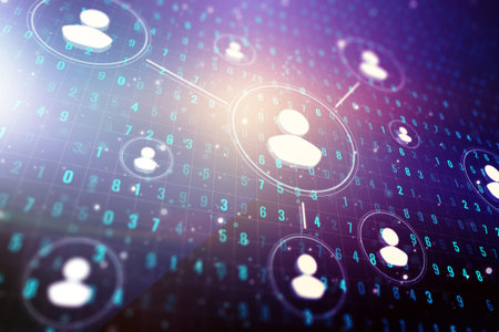 Social network icons illustration on blue background. Networking concept. 3D Rendering