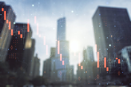 Economic crisis chart and world map hologram on modern architecture background, bankruptcy and...