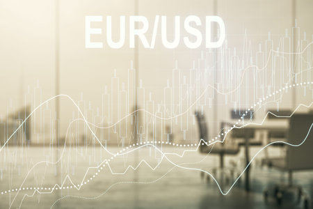 EURO USD forex graph sketch on a modern boardroom background, strategy and forecast concept....
