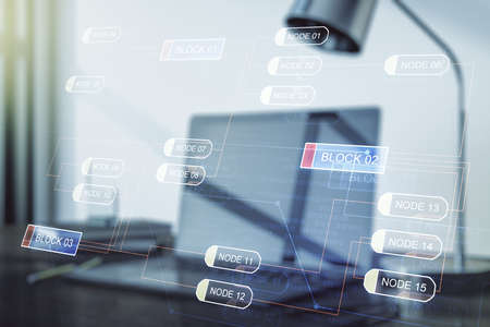 Abstract creative coding illustration on modern computer background, software development concept. Multiexposureの写真素材