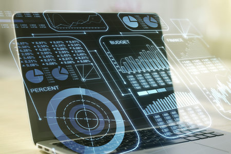 Abstract creative analytics data spreadsheet on modern computer background, analytics and analysis...