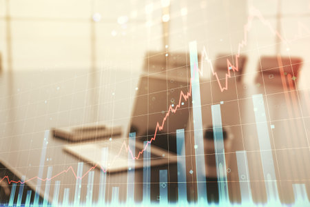 Abstract creative financial graph on modern laptop background, financial and trading concept....