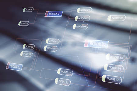 Abstract virtual coding concept on blurry abstract metal background. Multiexposureの写真素材