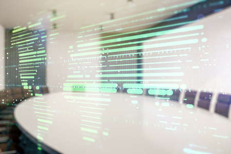 Abstract creative world map interface on a modern conference room background, international trading concept. Multiexposureの写真素材