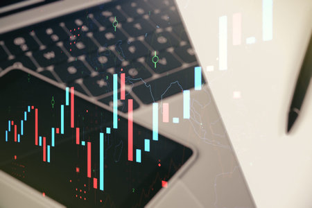 Multi exposure of abstract creative financial graph on modern computer background, forex and...
