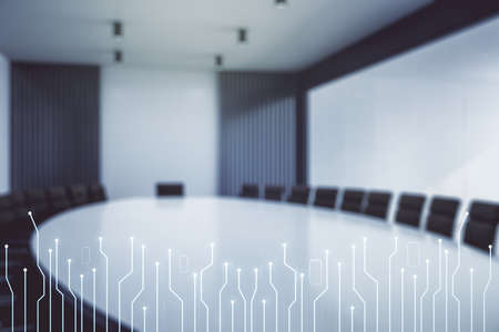 Abstract virtual microscheme illustration on a modern conference room background. Big data and database concept. Multiexposureの写真素材
