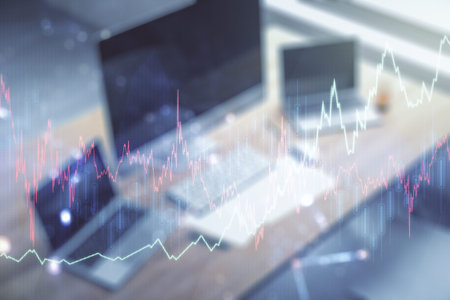 Abstract creative financial graph and modern desktop with computer on background, forex and...