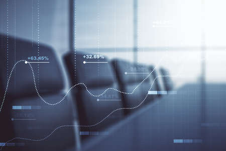Abstract virtual analytics data spreadsheet on a modern coworking room background, analytics and analysis concept. Multiexposureの写真素材