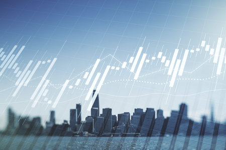 Abstract virtual financial graph hologram on San Francisco skyline background, forex and investment...