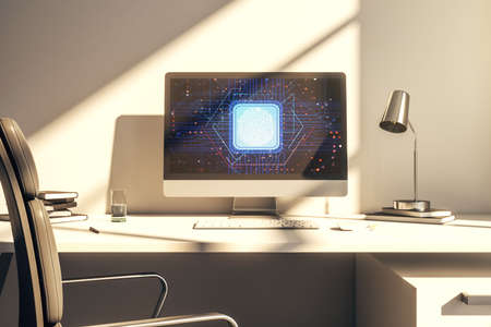Abstract creative fingerprint concept on modern laptop screen. 3D Renderingの写真素材