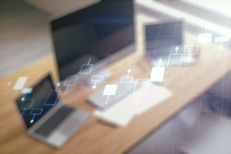 Abstract creative financial graph and modern desktop with computer on background, forex and...