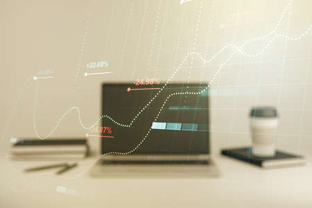 Abstract creative stats data concept on modern laptop background. Multiexposureの写真素材