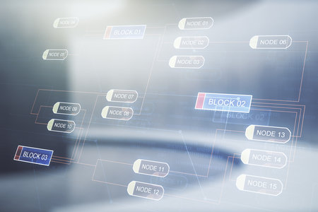 Abstract virtual coding concept on empty corporate office background. Multiexposureの写真素材