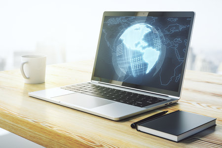 America map on modern computer monitor, big data and digital technology concept. 3D Renderingの写真素材