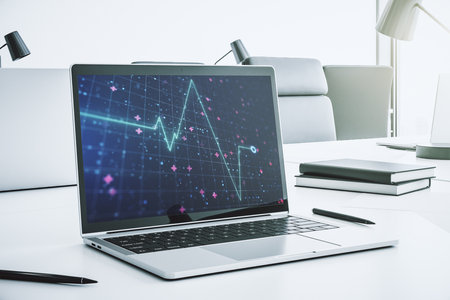 Creative abstract heart rate sketch on modern laptop monitor, Medicine and healthcare concept. 3D Renderingの写真素材