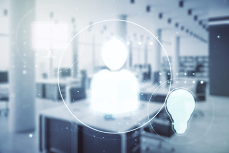 Abstract virtual social network concept on a modern furnished office background. Multiexposureの写真素材