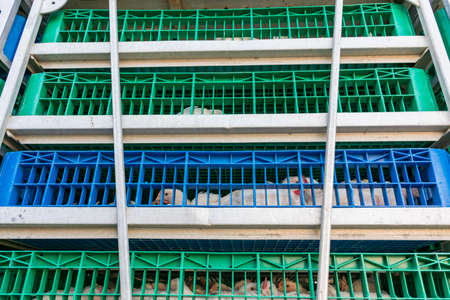 Cages for transporting hens by truck from farm to slaughterhouseの写真素材