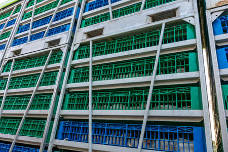 Cages for transporting hens by truck from farm to slaughterhouseの写真素材