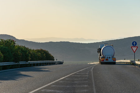Tank truck with dangerous goods joining the highway