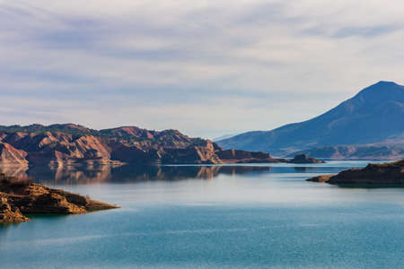 Negratin reservoir on a cloudy morning.の写真素材