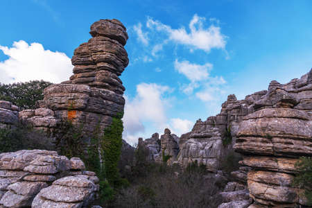Natural area El Torcal de Antequera, landscape of karstic stone shaped by the weather.の写真素材