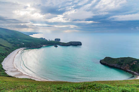 Torimbia beach, in the town of Niembro, a protected landscape on the Cantabrian coast.の写真素材