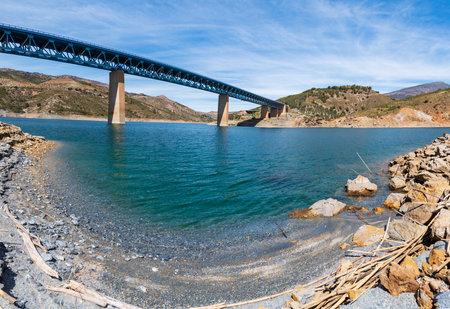 Metallic viaduct bridge over the Rules reservoir in Grenada.の写真素材
