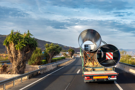 Truck transporting pipes for the gas and oil industry.の写真素材