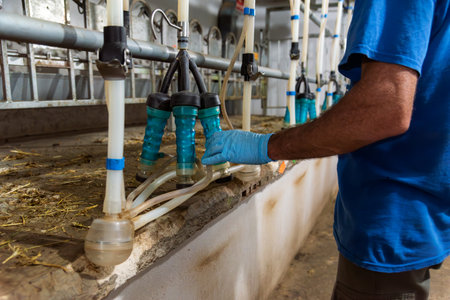 Automatic cleaning of the sucking teats of goat milk.の写真素材