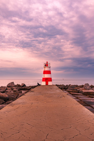 Lighthouse on Praia da Rocha beach in Portimao, in the Algarve.の写真素材