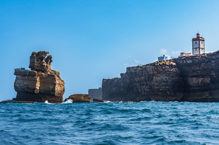 Cabo Carvoeiro lighthouse near the city of Peniche, District of Leiria.の写真素材
