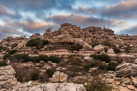 Landscape of limestone stones shaped by erosion in El Torcal de Antequera.の写真素材