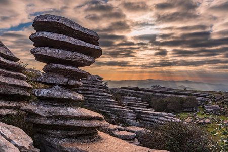 The screw, a natural limestone rock monument located in the El Torcal de Antequera natural park.の写真素材