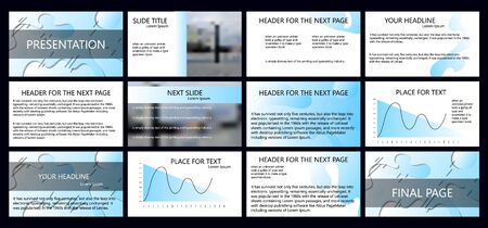 Black, blue gradient, elements on white and gray background. Business Marketing advertising presentation template, annual report, flyer banner.のイラスト素材