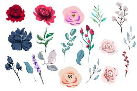 watercolor flower arrangements, wreath decorating design. greeting cards banner print invitation.のイラスト素材