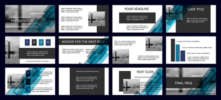 Black, blue gradient, elements on white and gray background. Business Marketing advertising presentation template, annual report, flyer banner.のイラスト素材
