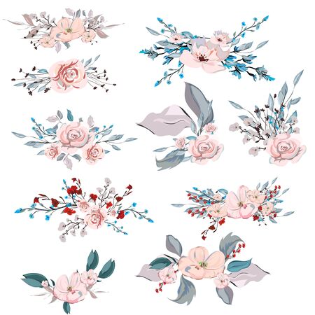 watercolor flower arrangements, wreath decorating design. greeting cards banner print invitation.のイラスト素材