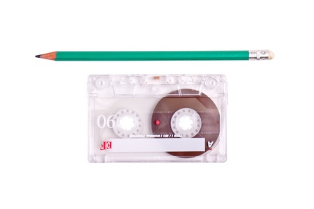 concept of winding a casette tape with a pencilの写真素材