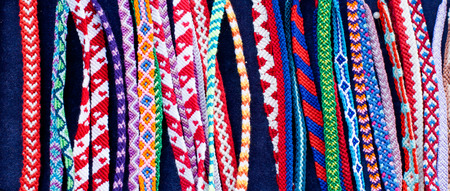 Detail of a variety of romanian traditional friendship braceletsの写真素材