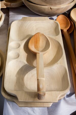 Detail of romanian authentic wood kitckenwareの写真素材