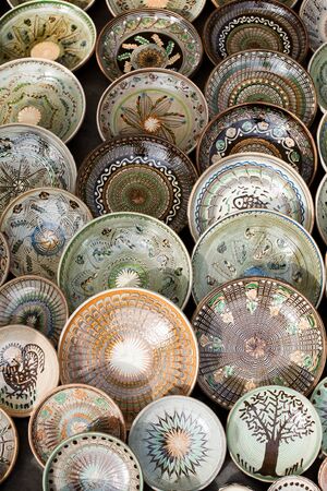 Detail of traditional romanian colored potteryの写真素材